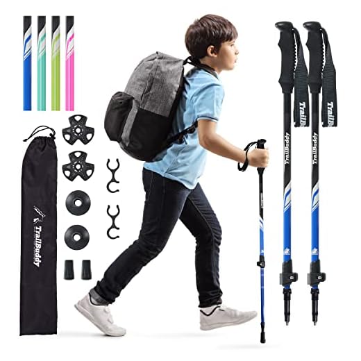 TrailBuddy Collapsible Hiking Poles for Kids - Pack of 2 Trekking Poles for Hiking, Camping & Backpacking - Lightweight, Adjustable Aluminum Walking Sticks with EVA Grip