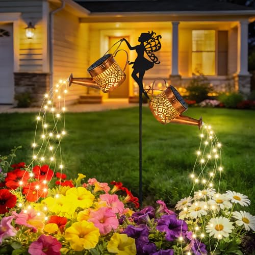 Solar Gießkanne mit Lichterkette Außen Gartendeko 2 Stück, IP65 Wasserdicht Metall Solarlampe für Außen , Vintage Gießkanne Solarleuchte für Garten, Balkon, Terrasse, Hofweg Deko