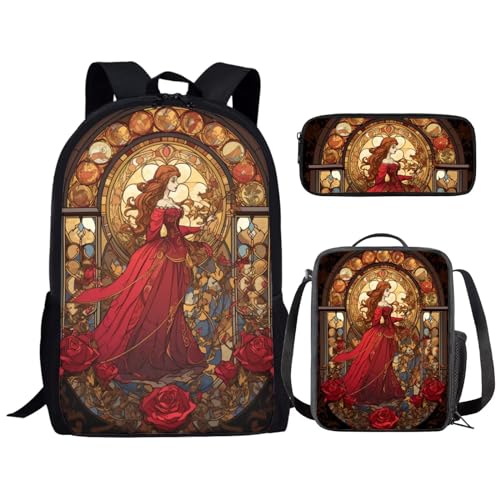 Sac à dos d'école grande capacité léger motif cygne avec boîte déjeuner
