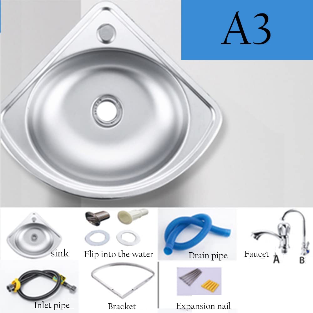 Edelstahl-Eckspüle – Mini-Badezimmer-Waschtisch, Aufsatz-Arbeitsplatz für Küche, Wohnmobil, Labor – kompakte silberne Spüle (Größe: Kit#A3)
