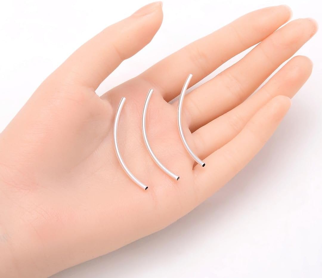 100pcs Sterling Silver Plated Curved Tube Beads 50mm, Hole ID 1.5mm image 2