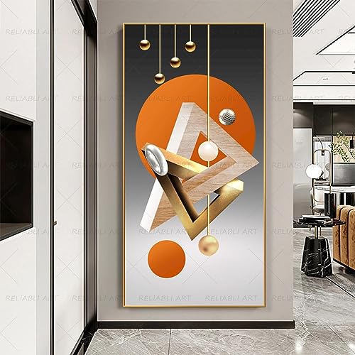Décor toile peinture grand format géométrique orange et moderne