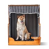 Relaxdays Hundestrandkorb, Rattan, mit Napf, Hundesessel mit Dach, HBT: 95x75x65 cm, Garten & Terrasse, Holz, dunkelblau