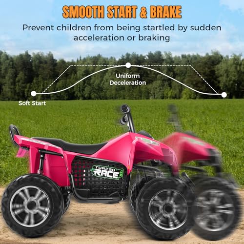 Image of Hikole XL 24V ATV, 4 Wheelers for Kids Ages 6-14, 2 Seater, Rosy | Iron Frame, 4x100w Power Wheels, 24''Spacious Seat, Spring Suspension, Music, LED Lights