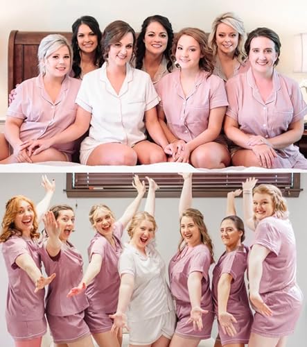 Image of SWOMOG Womens 3pcs Button Down Pajamas Set Short Sleeve Sleepwear Bride Pj Lounge Set with Long Pants