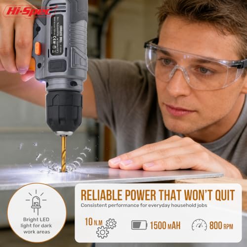Image of Hi-Spec 8V USB Power Drill Driver Screw Drill Bit Set. Cordless & Rechargeable Electric Drill Driver with Wall Hanging Kit,Gray