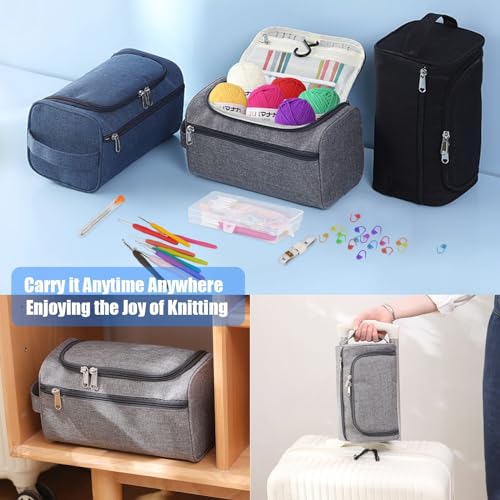 YINVA Beginners Häkelset für Anfänger Häkelnadel Set 15Pcsx25g Häkelgarn 2mm-8mm Ergonomische Häkelnadeln Crochet Set Stricken für Anfänger Set Tragbaren Tasche Strickzubehör(Grau)