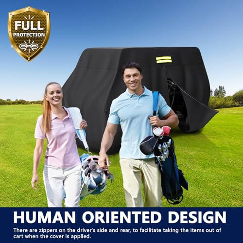 moveland 4 Passenger Golf Cart Cover 112 x 48 x73 inch, 100% 600D Waterproof Golf Cart Storage Cover Universal Fits for Most 4 Passenger EZGO, Club Car, Yamaha Golf Cart