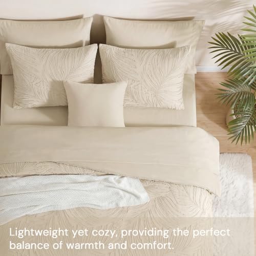Image of Full Size Comforter Sets-7 Pieces Soft Tufted Bed in a Bag Full Bedding Set | All Season Beige Botanical Comforter with Sheets, Pillowcases & Shams