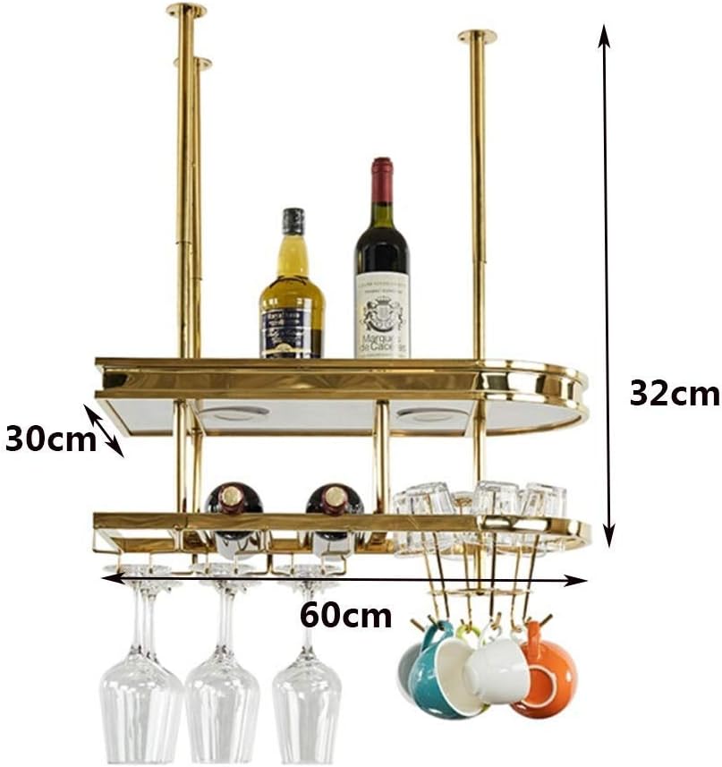 Stainless Steel Wine Glass Holder Creative Display Stand Shelf Wine Rack Wine Glass Rack Hanging Goblet Holder (Gold 30x32x80cm)