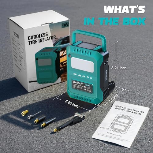 5X Faster Tire Inflator Air Compressor, LIVOWALNY 160PSI Cordless Air Pump Compatible with Makita 18V Battery with Digital Pressure Gauge, LED Light, Deflator & Auto Shut-Off for Car, Motorcycle