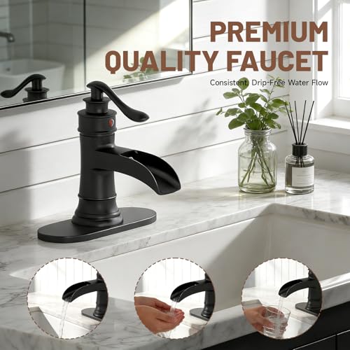 Bathfinesse Waterfall Bathroom Sink Faucet Black Bathroom Faucet 1 Hole by BATHFINESSE - Used condition - Image 6