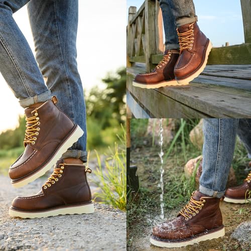 Image of Work Boots for Men - 6 Inch Wedge Soft Toe Mens Work Boots, Waterproof Construction Work Shoes