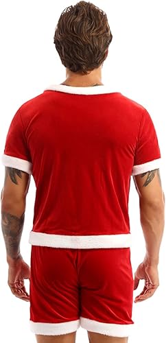 Miniatura 4 de Moily Traje de terciopelo de Papá Noel de terciopelo para hombre, manga corta, botones y bragas sueltas