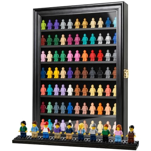 OCEYVI Minifigure Display Case Wall Mounted Lockable Cabinet with UV Door Adjustable Shelves & Anti-Slip Strips for Building Block Toys Model Cars Action Figures Coins Medals Black