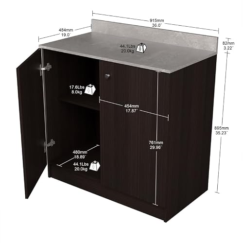 Inval Ambrossia 2-Shelf Breakroom Cabinet, Espresso/Stone