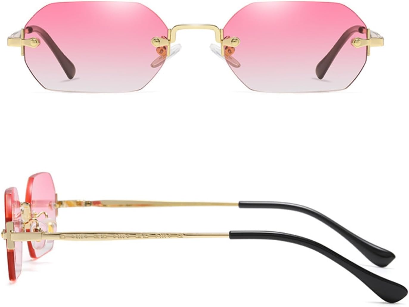 Retro Rimless Sunglasses for Women Men Rectangle Sunglasses - Image 2