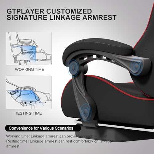 Image of GTPLAYER Gaming Chair, Computer Chair with Footrest and Lumbar Support, Height Adjustable Game Chair with 360-Swivel Seat and Headrest and for Office or Gaming (RED, Fabric)