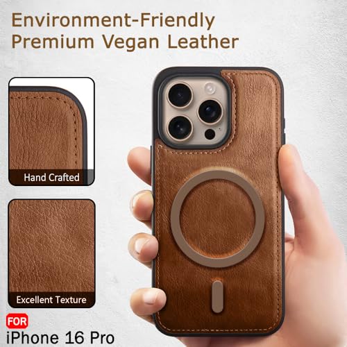 Image of TheGiftKart Genuine Leather Finish Back Cover Case for iPhone 16 Pro | Shockproof Design | Raised Edges for Camera & Screen Protection | Stunning Minimalist Design Cover (MagSafe Compatible, Brown)