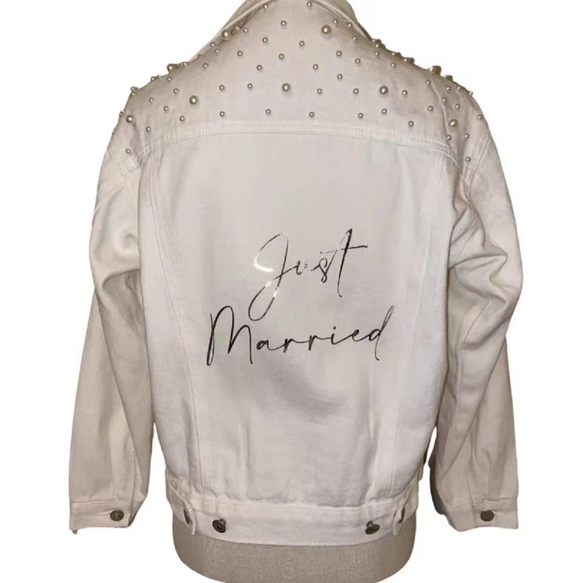 Personalizzato Perla Jean Cappotto Donna Giacca di Denim Bianco Con Perle Wifey Jean Cappotto Da Sposa Jean Cappotto