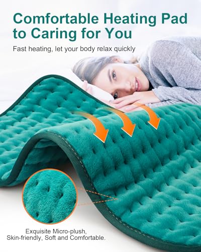 Image of Heating Pad for Period Cramps, Mothers Day Gifts & Birthday Gifts for Women Mom Men Dad, Electric Heating Pads for Abdomen /Waist /Shoulder, 17 inch x 33 inch, 6 Heat Settings, 4 Auto-Off, Teal Green