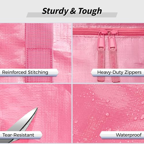 Image of 16 Pack Extra Large Heavy Duty Moving Bags, Pink Storage Bins with Lids, Reinforced Handles & Heavy-Duty Zippers Moving Boxes Storage Bags Totes for Clothes Packing, Dorms, College Supplies, Pink