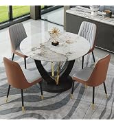 Amazon.com - JUFU 7 Piece Round Dining Table Set for 6, 48" Faux Marble ...