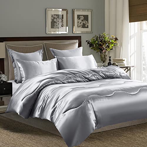 Steppdecke 240x220 4 Jahreszeiten Ganjahresdecke Satin Seide Hellgrau Grau Uni Farbig Muster Sommer Winter Bettdecke Atmungsaktive Zudecke Schlafdecke...