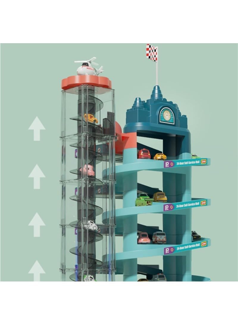 EXOMOON City Garage Playset Car Race Track for Toddlers, 7 Level Garage Track Set Toy Garage Parking Adventure Toy, Kids Tracks Parking Lot Playsets Toy Boys Girls Gifts 1