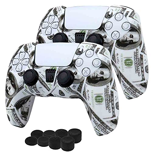 Aosai PS5 DualSense Controller Skin, Studded Anti-Slip PS5 DualSense Controller Cover Silicone Grip for PS5 Controller(Controller Skin x 2 + FPS PRO Thumb Grips x 8) (Dollar)