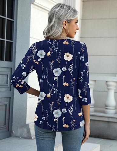 Image of Zeagoo Womens Blouse Casual 3 /4 Length Sleeve V Neck Basic T-Shirts Spring Summer Cute Tunic Tops Business Work Tees