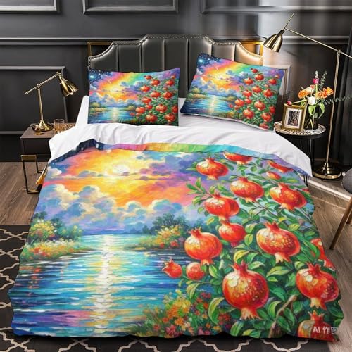 Housse de couette fleur de grenade anti-plis en microfibre douce lit simple 140x200 - 4