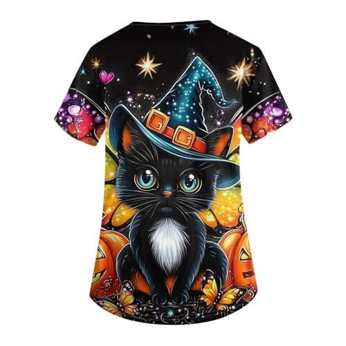 OIOLOYJM Halloween Christmas Scrub Tops Women Print V Neck Short Sleeve Plus Size Scrubs for Womens Shirts with Pockets