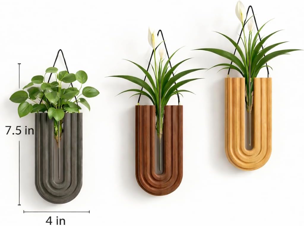 Wall Mounted Wooden Propagation Station Set of 3 - Boho Hanging Indoor Wall Planter Vases for Plants & Flowers, Handmade Rainbow Decor for Living Room, Entryway, or Home Gallery Display - Image 4