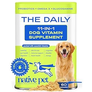 Native Pet The Daily Dog Vitamins & Supplements – 11-in-1 Multivitamin Powder for Dogs – Supports Whole Body Health, Digestion, Mobility & Immunity with Collagen, Glucosamine & Probiotics – 60 Scoops