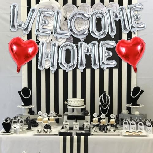 Image of TONIFUL 16 Inch Silver WELCOME HOME Foil Letter Balloons Banner Decoration