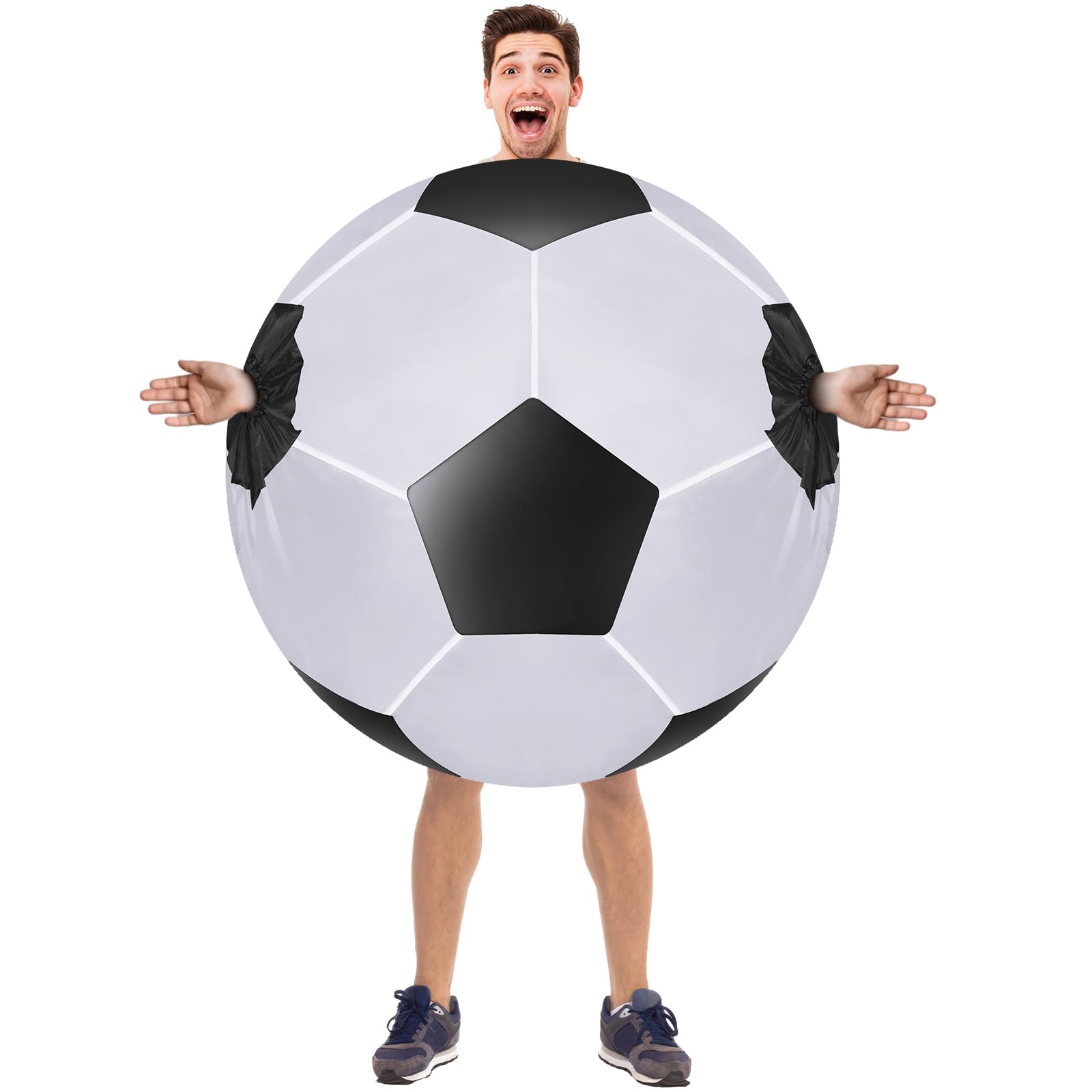 Photo 1 of Hollowfly Adult Inflatable Costume 4.9-6.2 ft Halloween Costumes for Men Women Funny Blow up for Sports Party(Soccer Ball)
