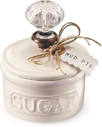 Mud Pie Door Knob Sugar Bowl, White 5.85H X 6.7L X 6.35W