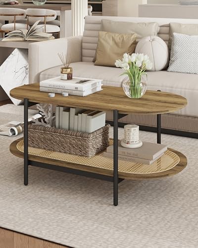 Amveya Couchtisch Oval Holz, Couchtisch Rattan Boho, Tisch Wohnzimmer,...
