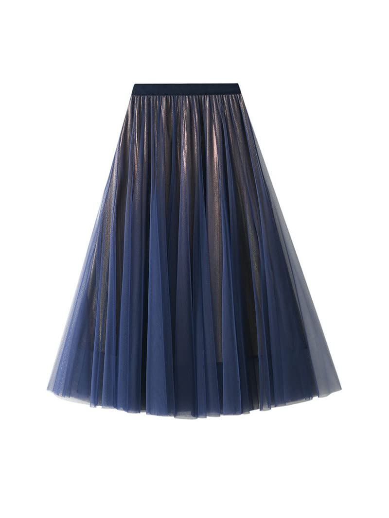 Dninmim Gonna a trapezio vintage da donna, a vita alta, in rete blu, viola, per feste di ballo e feste