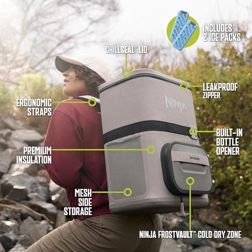Image of Ninja FrostVault Go Can Soft Cooler, 24 /36 Can, Leak Proof, Built-In Cup Holder, 2 Ice Packs & Dry Storage Drawer, Polyester Insulation, Hiking, Camping, Picnic