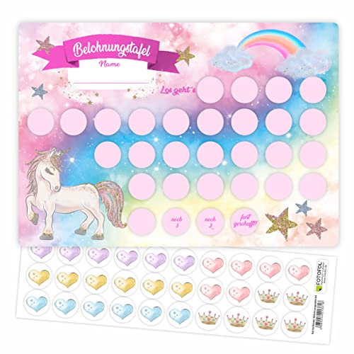 Aufkleber Set - Belohnungstafel für Kinder - mit tollen Stickern für Mädchen - Motiv Einhorn -mit tollen Stickern für Jungs - Motiv Autos (Motiv Einhorn)