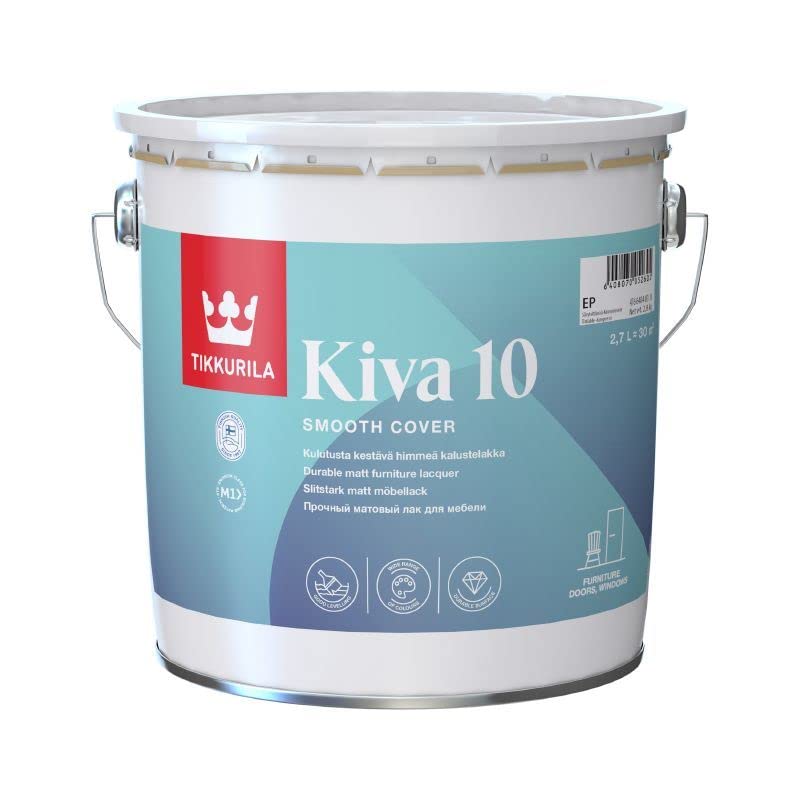 Tikkurila Kiva 10 - Matt Lacquer for Wooden Furniture, Trim, Doors & Windows - 3 litres