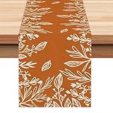 ARKENY Fall Thanksgiving Table Runner 13x72 Inches,Orange Leaves,Seasonal Burlap Farmhouse Indoor Autumn Table Runner for Home AT271-72