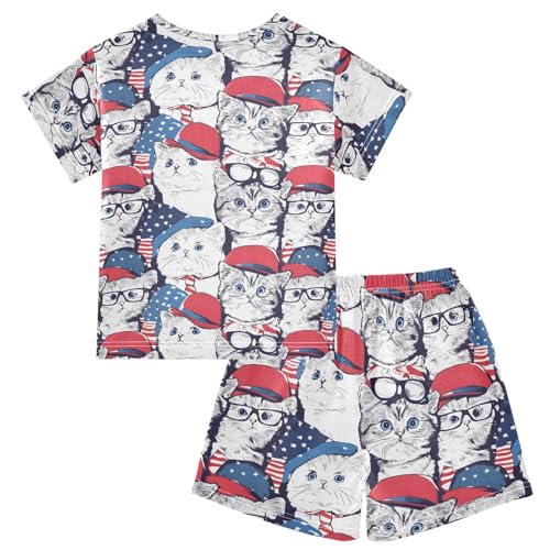 ALAZA Cute Cats Pajama Set Short Sleeve Sleepwear Soft Lounge Nightwear2