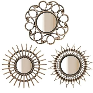 Retro Gold Mirrors for Wall Pack of 3. Round Mirrors. Decorative Mirrors.Wall Mirrors for Decor Home Decor.Plastic Frames.Glass Mirrors.Make Old Gold Color.