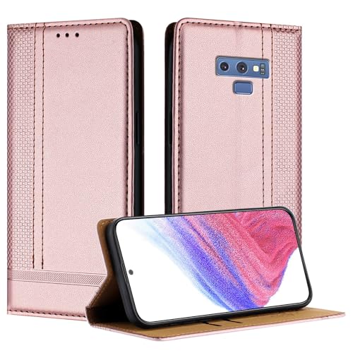 Étui portefeuille Galaxy Note 9 rose en cuir avec porte-cartes et béquille anti-choc