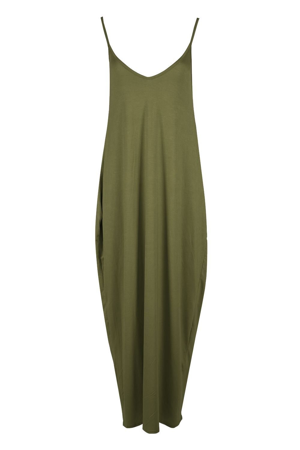 Metluq M0d4 Women's Khaki Maxi Dress Cami Romper Thin Strappy Jersey Drape Lagenlook 8-26 (, Uk 16-18 Xl)