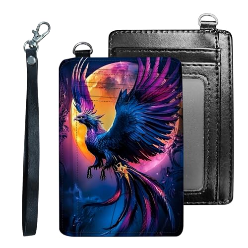 Credit Holder Slim Wallet, PU Leather RFID Blocking, Women & Men Front Pocket Small Card Holder, Credit Card Wallet with Wristlet, Convenient Travel Business, Majestic Phoenix