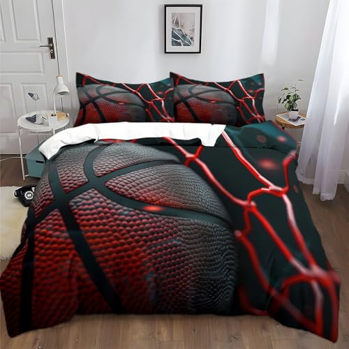 Housse de couette basket rouge en microfibre douce avec zip invisible - 2